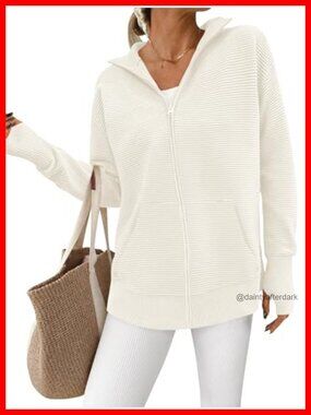 Womens Long Sleeve Zip Up Ribbed Cardigan Sweater with Thumb Holes